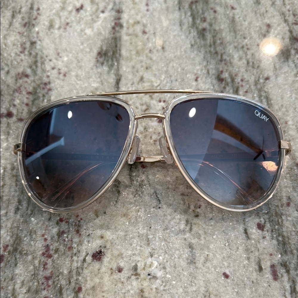Quay Australia Gold Aviator Sunglasses with Gradient Lenses